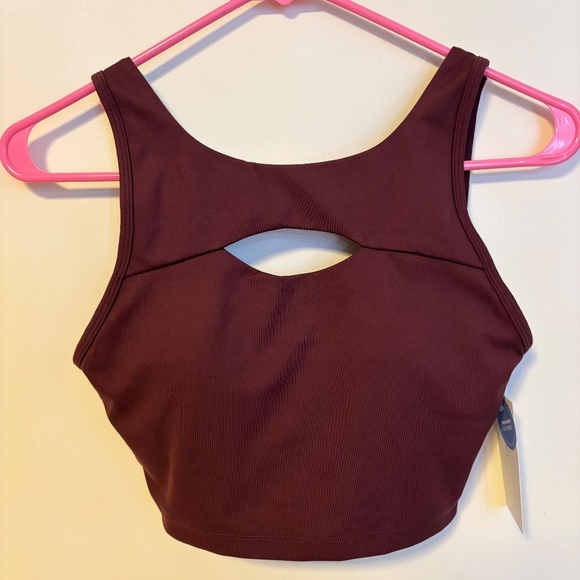 Marika Keyhole Cut Out Rose Sports Bra Removable Pads Maroon Red Womens S NWT - Picture 3 of 6